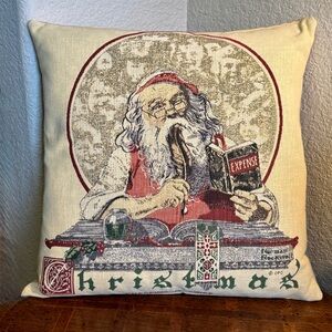 Norman Rockwell Christmas Pillow “Checking It Twice” 16” Tapestry Cushion